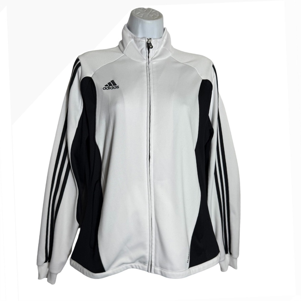 Adidas Track Jacket Size Medium‎ Women's White Black Stripe Athletic Warm Up